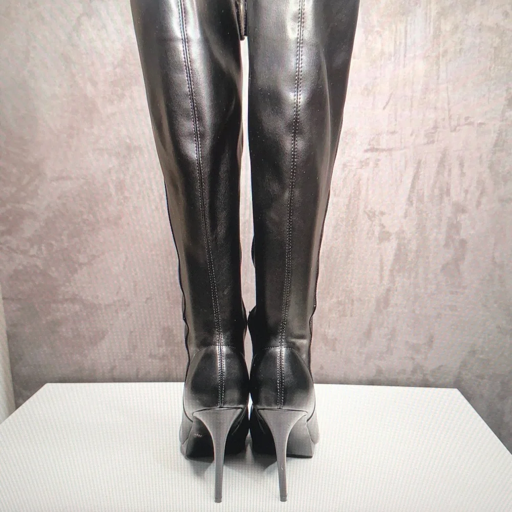 Nine West Black Leather Over-the-Knee High Heel Boots